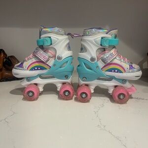 Colorful Roller Skates with Pink Wheels